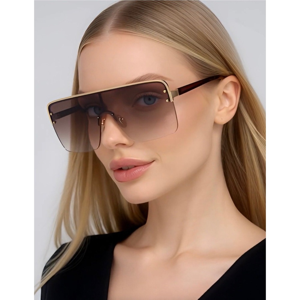 Oversized Shield Sunglasses Women Fashion Rimless UV400 Protection Lentes Gafas